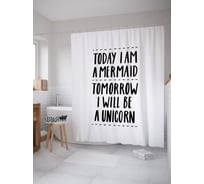 Штора (занавеска) для ванной JoyArty "Русалка сегодня, единорог завтра" из сатена, 180х200 см с крючками, sc_53313