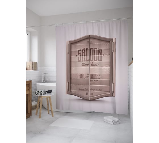 Штора (занавеска) для ванной JoyArty "Салон Вест Булл" из сатена, 180х200 см с крючками, sc_60121 1