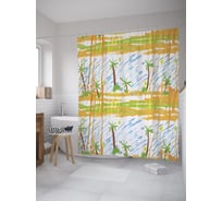 Штора (занавеска) для ванной JoyArty "Пальмы под дождем" из сатена, 180х200 см с крючками, sc_60410