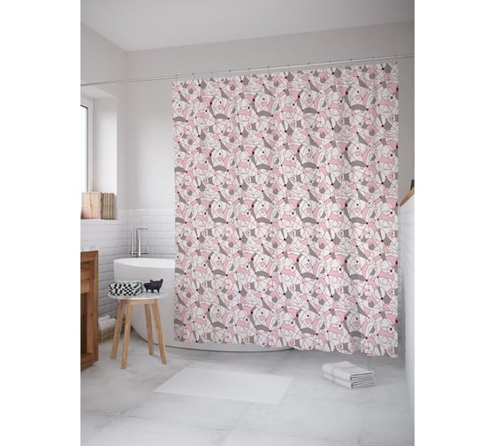 Штора (занавеска) для ванной JoyArty "Трансформация кругов" из сатена, 180х200 см с крючками, sc_53650 1