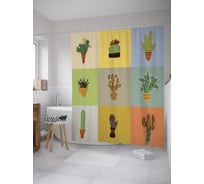Штора (занавеска) для ванной JoyArty "Кактусовый коллаж" из сатена, 180х200 см с крючками, sc_59456