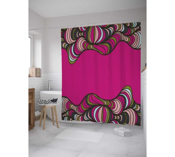 Штора (занавеска) для ванной JoyArty "Абстрактные волны" из сатена, 180х200 см с крючками, sc_32542 1