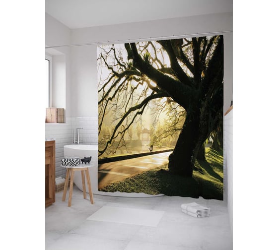 Штора (занавеска) для ванной JoyArty "Вековые деревья в парке" из сатена, 180х200 см с крючками, sc_32527 1