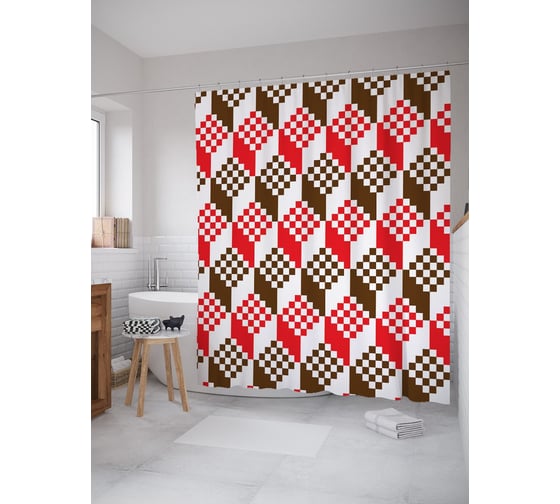 Штора (занавеска) для ванной JoyArty "Пиксельные кубы" из сатена, 180х200 см с крючками, sc_58256 1