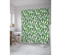 Штора (занавеска) для ванной JoyArty "Кактусы наив" из сатена, 180х200 см с крючками, sc_59455