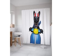 Штора (занавеска) для ванной JoyArty "Пес на мотороллере" из сатена, 180х200 см с крючками, sc_54662