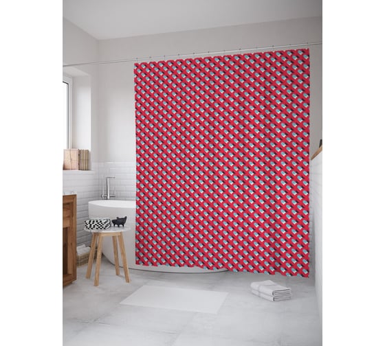 Штора (занавеска) для ванной JoyArty "Горошек на крючке" из сатена, 180х200 см с крючками, sc_54842 1