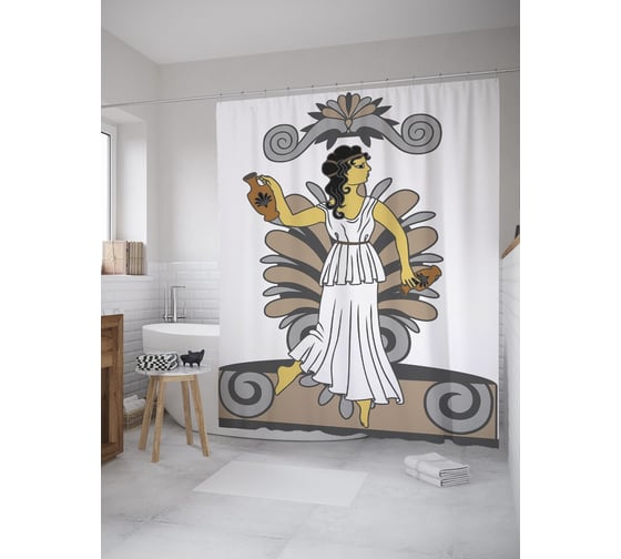 Штора (занавеска) для ванной JoyArty "Греческая богиня" из сатена, 180х200 см с крючками, sc_39487