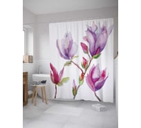 Штора (занавеска) для ванной JoyArty "Цветы гуашью" из сатена, 180х200 см с крючками, sc_32546