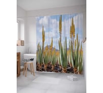 Штора (занавеска) для ванной JoyArty "Цветущее алоэ" из сатена, 180х200 см с крючками, sc_38874