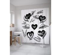 Штора (занавеска) для ванной JoyArty "Сердце с крыльями" из сатена, 180х200 см с крючками, sc_59506