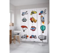 Штора (занавеска) для ванной JoyArty "Детские космолетики" из сатена, 180х200 см с крючками, sc_54126