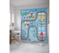 Штора (занавеска) для ванной JoyArty "Детская трамвайная дорога зимой" из сатена, 180х200 см с крючками, sc_55282