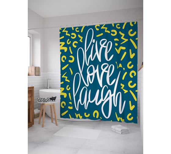Штора (занавеска) для ванной JoyArty "Жизнь, любовь, смех" из сатена, 180х200 см с крючками, sc_53827 1