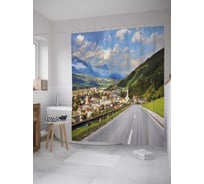 Штора (занавеска) для ванной JoyArty "Австрийские Альпы" из сатена, 180х200 см с крючками, sc_32289