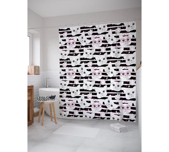 Штора (занавеска) для ванной JoyArty "Умные коты" из сатена, 180х200 см с крючками, sc_58068 1