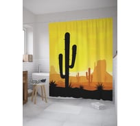 Штора (занавеска) для ванной JoyArty "Пустыня с кактусами" из сатена, 180х200 см с крючками, sc_59446