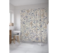 Штора (занавеска) для ванной JoyArty "Орнамент цветов и завитки пейсли" из сатена, 180х200 см с крючками, sc_59208