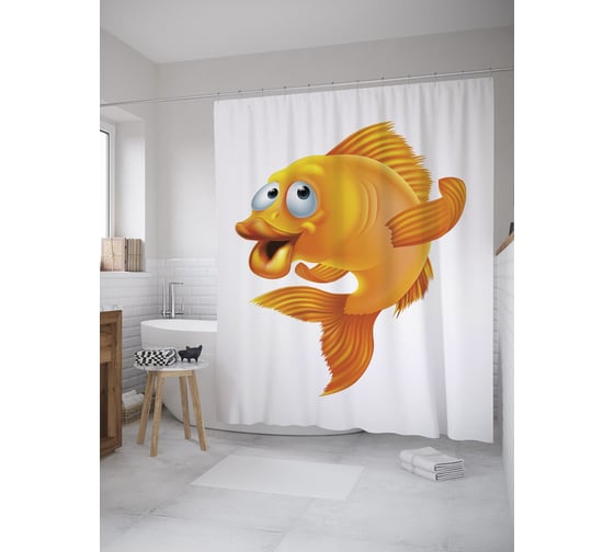Штора (занавеска) для ванной JoyArty "Рыба приглашает" из сатена, 180х200 см с крючками, sc_55068 1