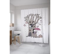 Штора (занавеска) для ванной JoyArty "Домик в дереве" из сатена, 180х200 см с крючками, sc_59823