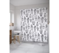 Штора (занавеска) для ванной JoyArty "Контурные кактусы" из сатена, 180х200 см с крючками, sc_59463