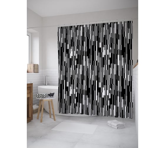 Штора (занавеска) для ванной JoyArty "Вертикальные штрихи" из сатена, 180х200 см с крючками, sc_52525 1