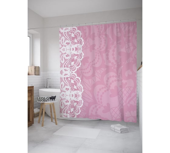 Штора (занавеска) для ванной JoyArty "Узорный край" из сатена, 180х200 см с крючками, sc_55140 1