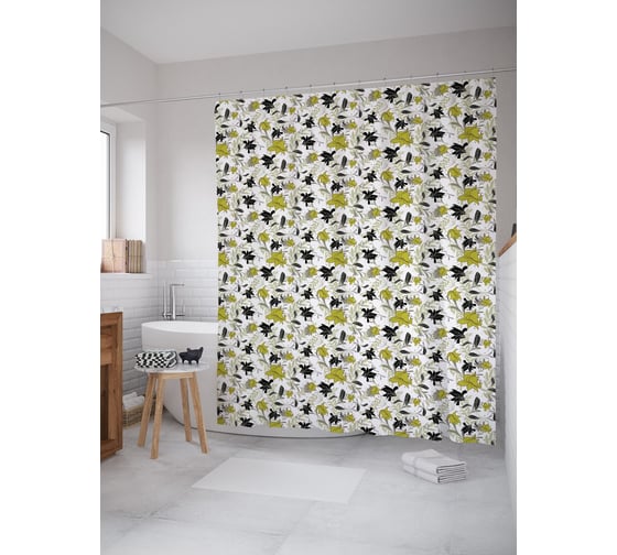 Штора (занавеска) для ванной JoyArty "Векторная флористика" из сатена, 180х200 см с крючками, sc_54447 1