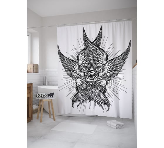 Штора (занавеска) для ванной JoyArty "Крылатая магия" из сатена, 180х200 см с крючками, sc_39152