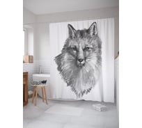 Штора (занавеска) для ванной JoyArty "Лиса монохром" из сатена, 180х200 см с крючками, sc_39212