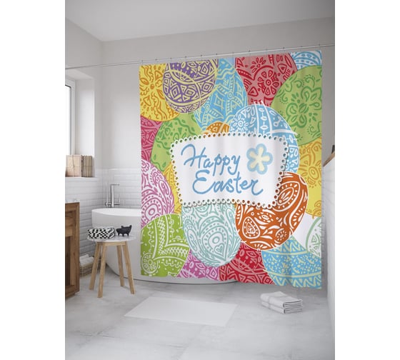 Штора (занавеска) для ванной JoyArty "Крашеные пасхальные яйца" из сатена, 180х200 см с крючками, sc_60221 1