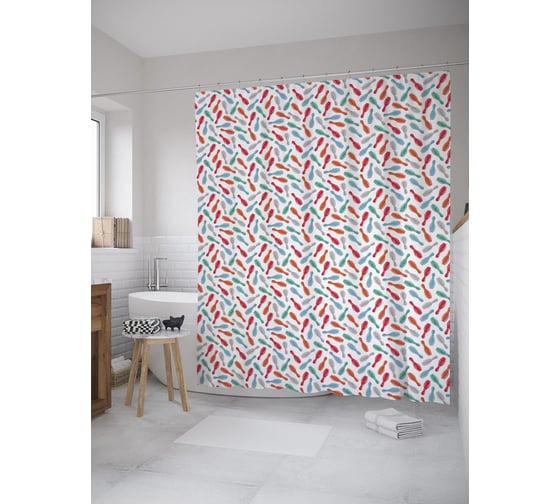 Штора (занавеска) для ванной JoyArty "Разноцветные кегли" из сатена, 180х200 см с крючками, sc_55854 1
