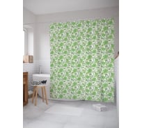 Штора (занавеска) для ванной JoyArty "Цветочная зелень" из сатена, 180х200 см с крючками, sc_54586