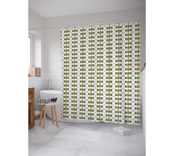 Штора (занавеска) для ванной JoyArty "Флористическое оперение" из сатена, 180х200 см с крючками, sc_57800 1