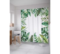 Штора (занавеска) для ванной JoyArty "Макушки тропиков" из сатена, 180х200 см с крючками, sc_38863