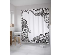 Штора (занавеска) для ванной JoyArty "Дудлинг цветы" из сатена, 180х200 см с крючками, sc_32614