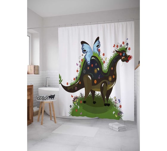 Штора (занавеска) для ванной JoyArty "Бабочка на драконе" из сатена, 180х200 см с крючками, sc_32672 1