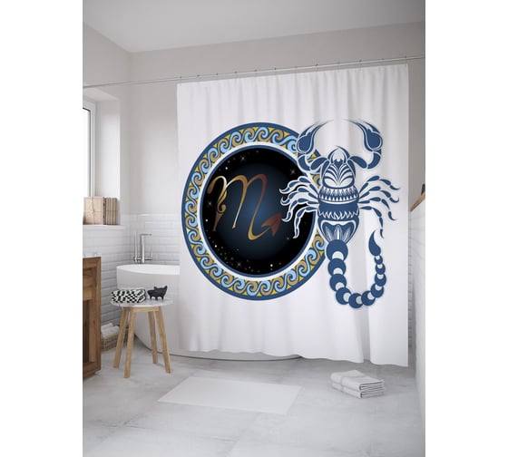 Штора (занавеска) для ванной JoyArty "Орнаментальный Скорпион" из сатена, 180х200 см с крючками, sc_60300 1