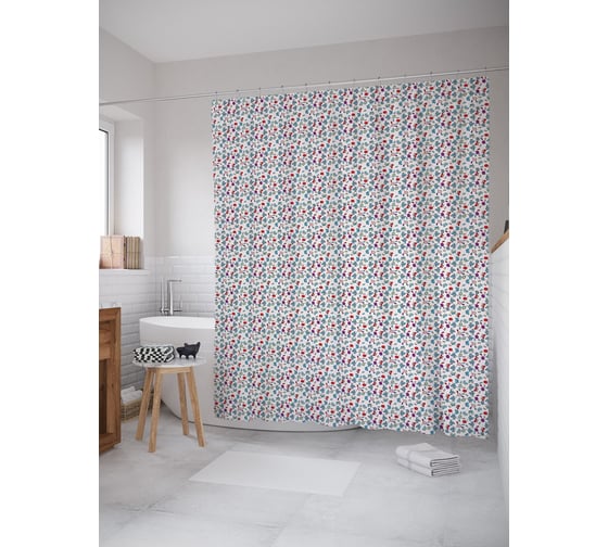 Штора (занавеска) для ванной JoyArty "Ягоды и мотыльки" из сатена, 180х200 см с крючками, sc_54463 1