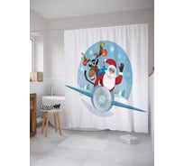 Штора (занавеска) для ванной JoyArty "Санта и олень на самолете" из сатена, 180х200 см с крючками, sc_58554