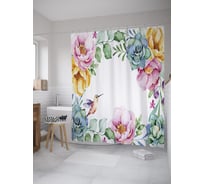 Штора (занавеска) для ванной JoyArty "Колибри в цветах" из сатена, 180х200 см с крючками, sc_39254