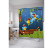 Штора (занавеска) для ванной JoyArty "Попугаи на качелях" из сатена, 180х200 см с крючками, sc_32607