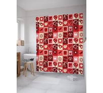 Штора (занавеска) для ванной JoyArty "Сердца в квадрате" из сатена, 180х200 см с крючками, sc_52785