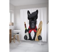 Штора (занавеска) для ванной JoyArty "С вином и батоном" из сатена, 180х200 см с крючками, sc_60779