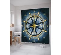 Штора (занавеска) для ванной JoyArty "Компас на штурвале" из сатена, 180х200 см с крючками, sc_38956