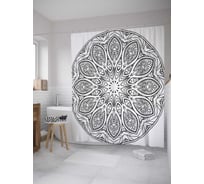 Штора (занавеска) для ванной JoyArty "Монохромная мандала" из сатена, 180х200 см с крючками, sc_32691