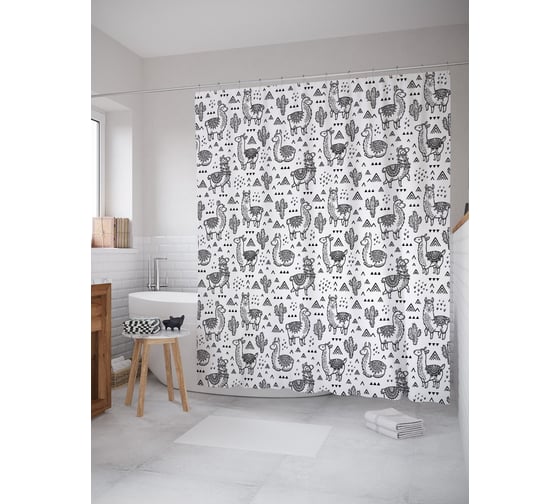 Штора (занавеска) для ванной JoyArty "Графические ламы" из сатена, 180х200 см с крючками, sc_53957 1