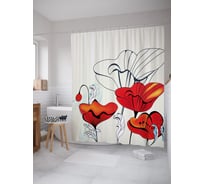 Штора (занавеска) для ванной JoyArty "Контурные маки" из сатена, 180х200 см с крючками, sc_53359