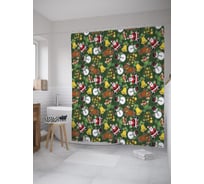 Штора (занавеска) для ванной JoyArty "Колокольчик, снеговик и Санта" из сатена, 180х200 см с крючками, sc_52590