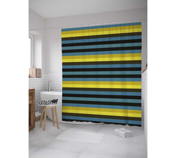 Штора (занавеска) для ванной JoyArty "Чередование полос" из сатена, 180х200 см с крючками, sc_32346 1
